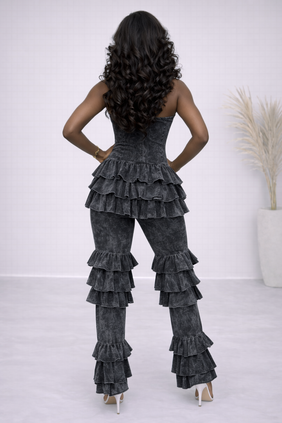 WASHED LAYERED PANTS TUBE JUMPSUIT