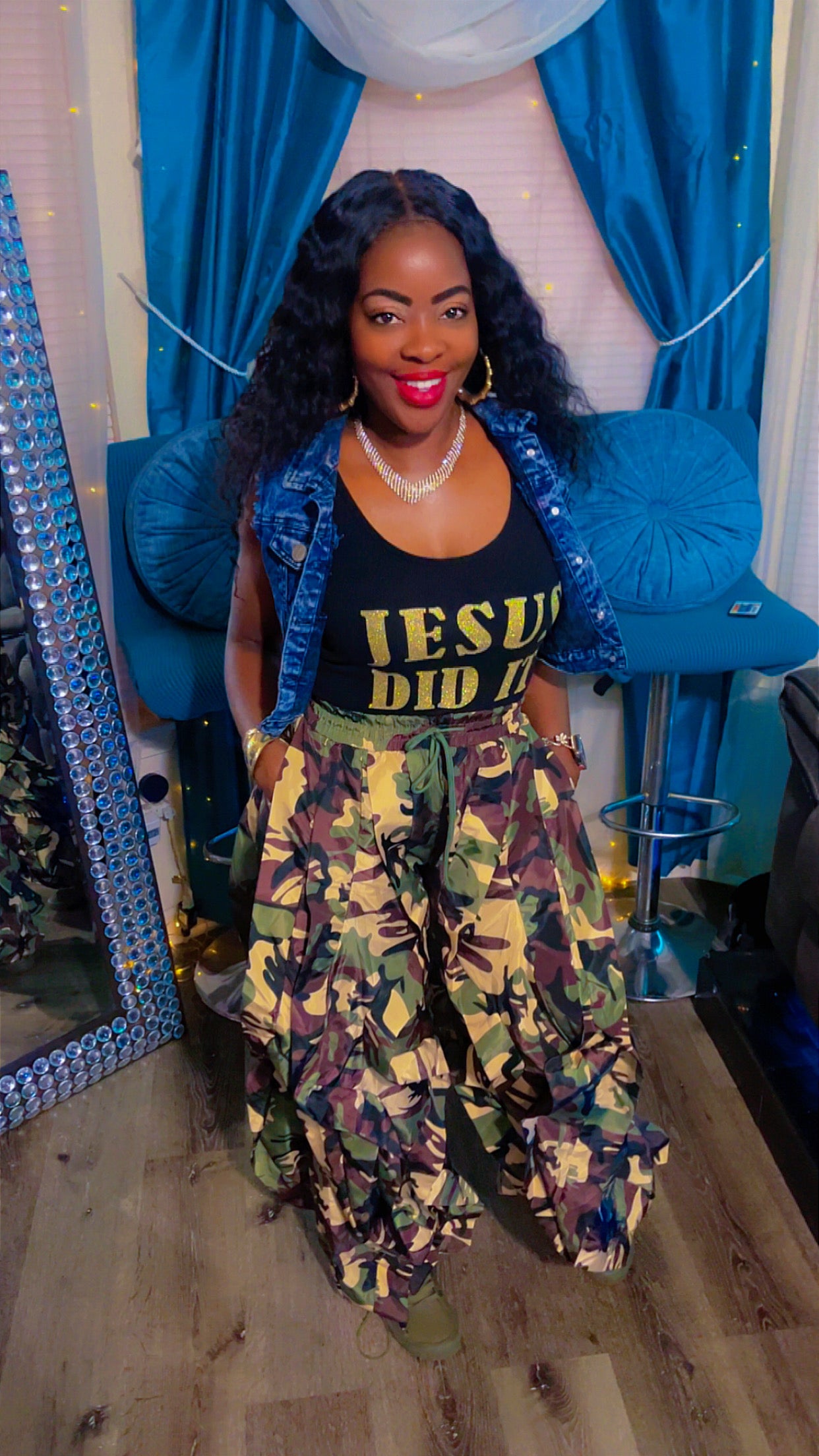 Army drawstring flare pants