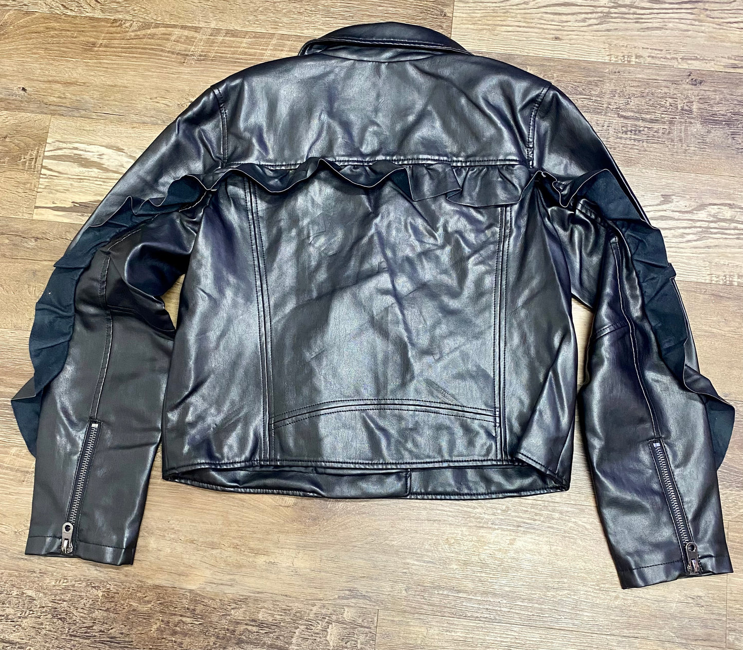 Leather ruffle Jacket black