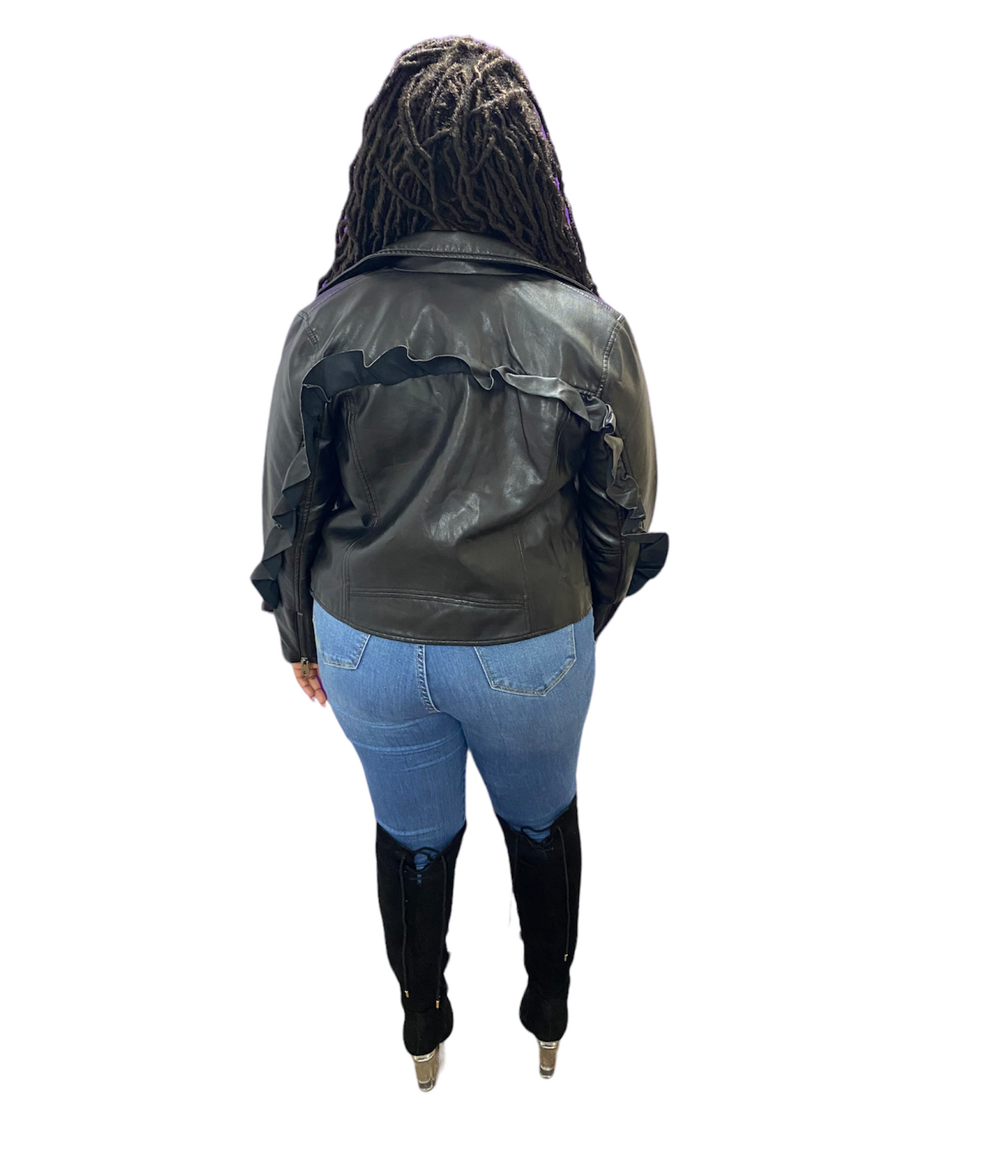 Leather ruffle Jacket black
