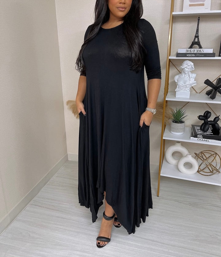 Sleeve pocket flare dress( belt not included)