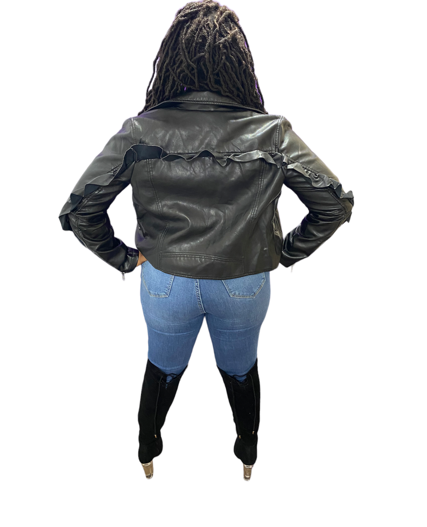 Leather ruffle Jacket black