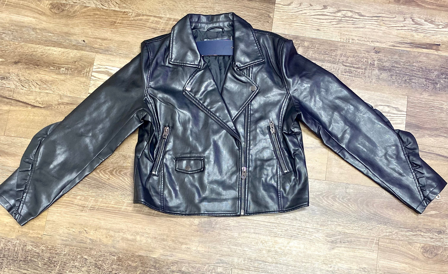 Leather ruffle Jacket black