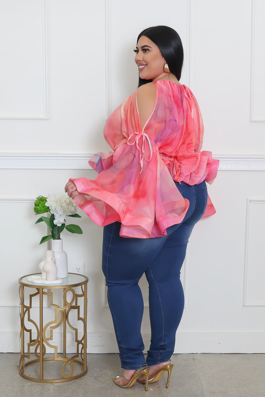 PRINTED OPEN SHOULDER PEPLUM
