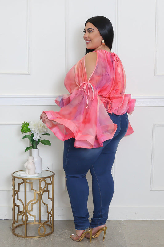 PRINTED OPEN SHOULDER PEPLUM