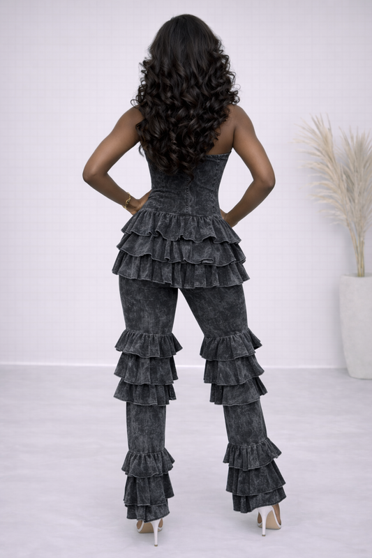 WASHED LAYERED PANTS TUBE JUMPSUIT