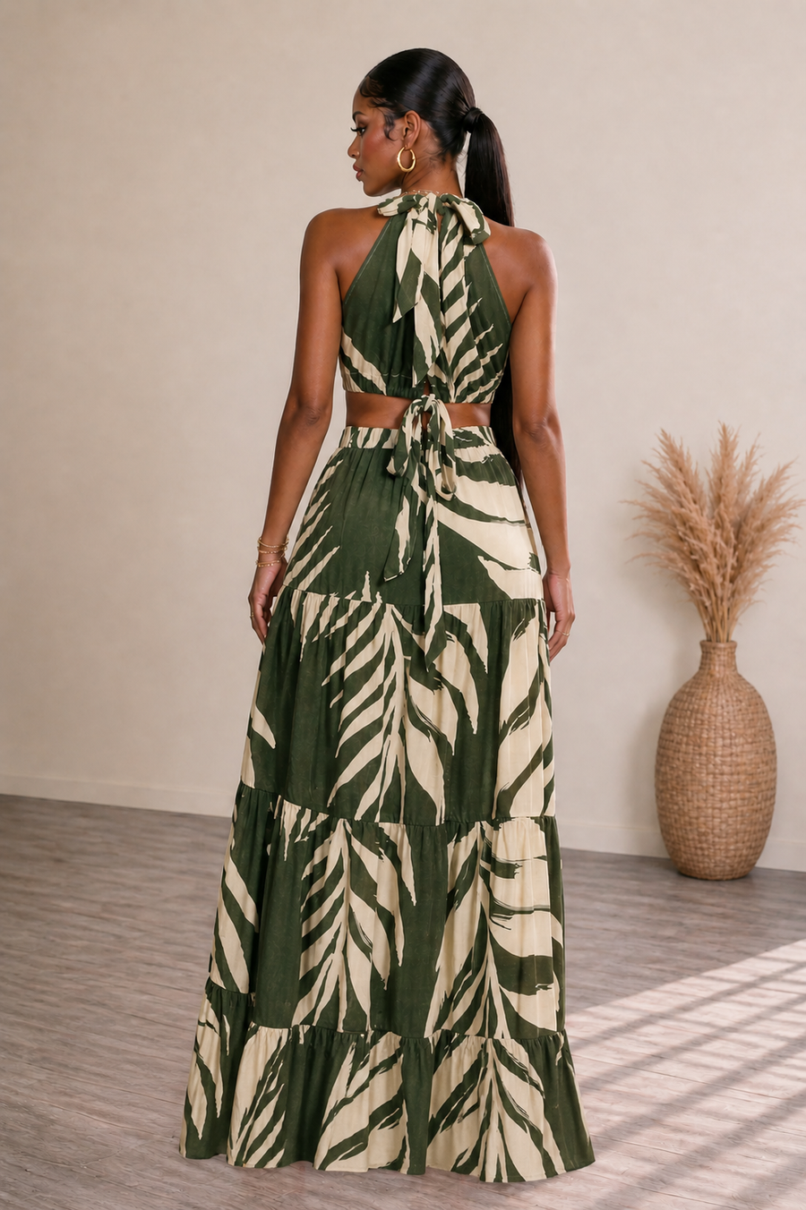 LEAF PRINT SIDE CUT OUT DRESS