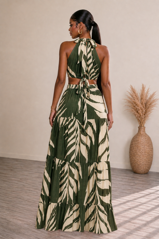LEAF PRINT SIDE CUT OUT DRESS