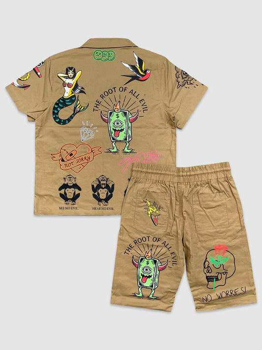 Tattoo Patches Shorts Set
