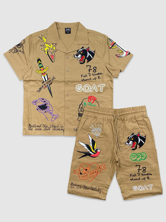 Tattoo Patches Shorts Set