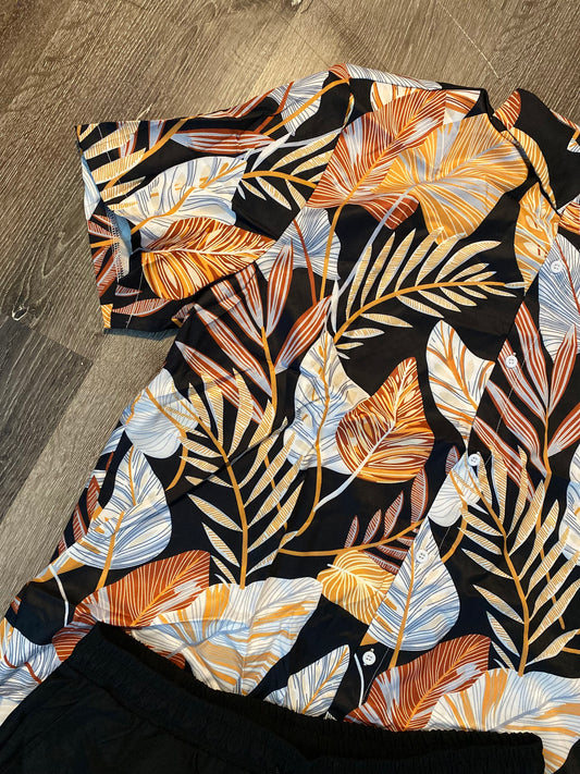 Tropical print men’s short set