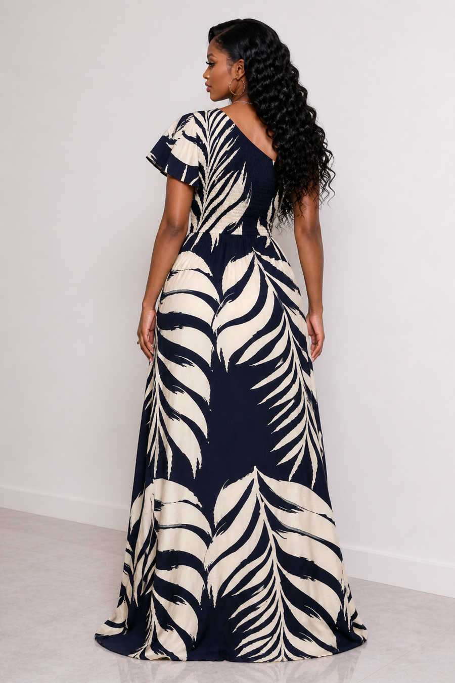 PRINT ONE SHOULDER MAXI DRESS