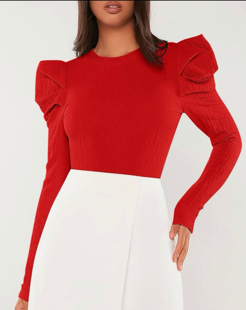 Solid Gigot Sleeve Blouse