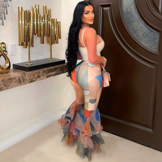 RUFFLE TIER FLARE BOTTOM PANTS (PLUS)