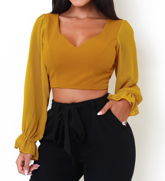 Mustard long sleeve crop top