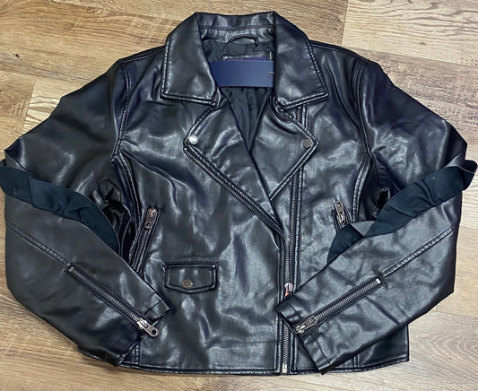 Leather ruffle Jacket black