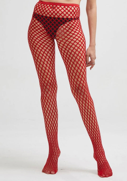 Red fishnet stockings