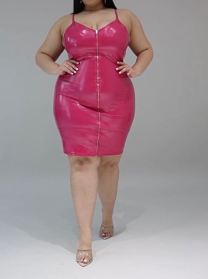 Leathered up Barbie Dress ( fuschia pink )