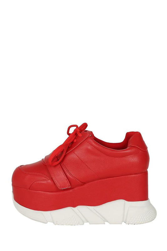 Red platform sneakers