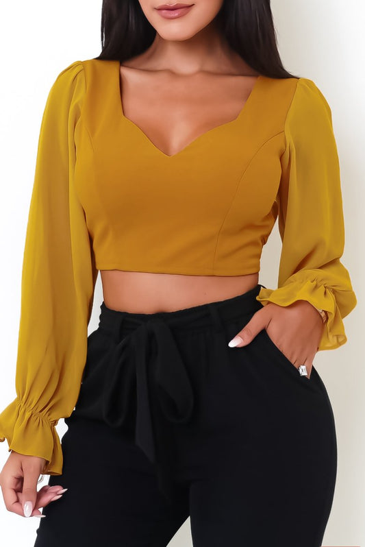 Mustard long sleeve crop top